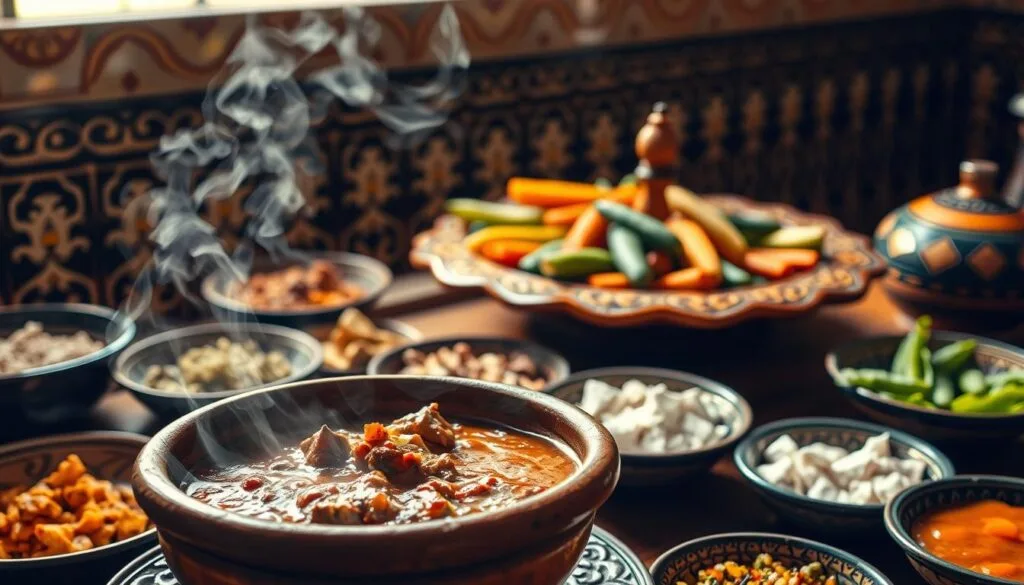 Traditional Moroccan dishes cooked in a clay tagine pot Traditional Moroccan dishes cooked in a clay tagine pot